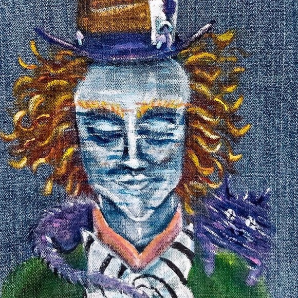 Trippy Alice in Wonder Hand Painted Denim Jackets - Picture 3 of 8